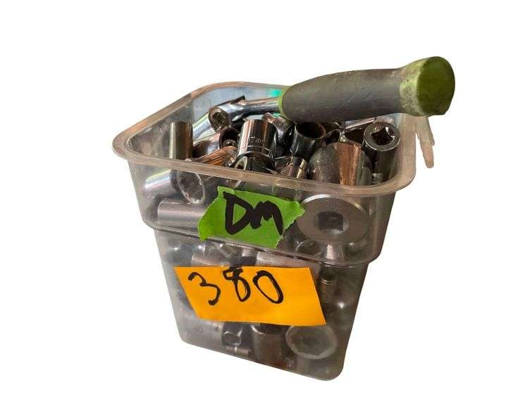 A 7x7x7 InchPlastic Container Full of Sockets of Various Sizes image