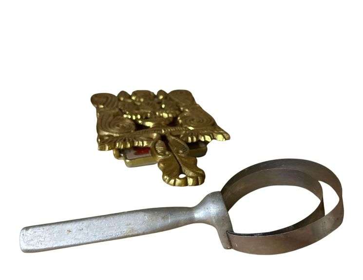 Vintage Cigar Case - Vintage Brass Trivet- Vintage Bone Duster image