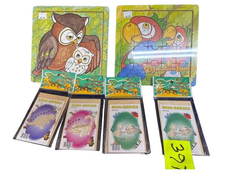 2 Puzzles and Mini Woodcraft Kits - All Brand New image