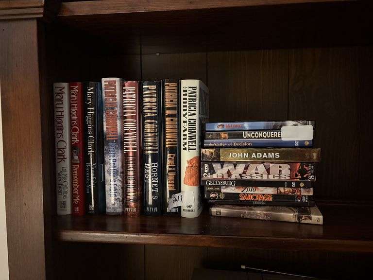 First edition signed hardcover books of Patricia Cornwall and Mary Higgins Clark and CD movie video assortment image