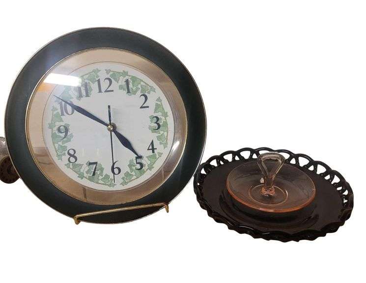 Vintage Candy Dish and 12" Clock With Stand image