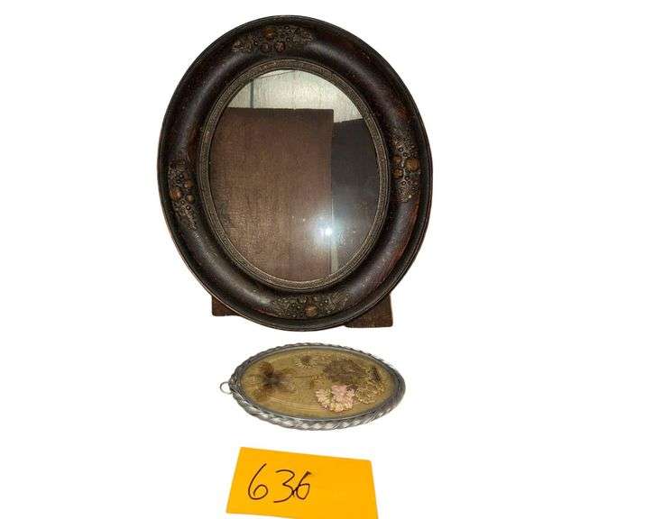 Vintage Plaster Frame 14” L. X 12” W. - Pewter Frame With Dried Flowers 7” L. image