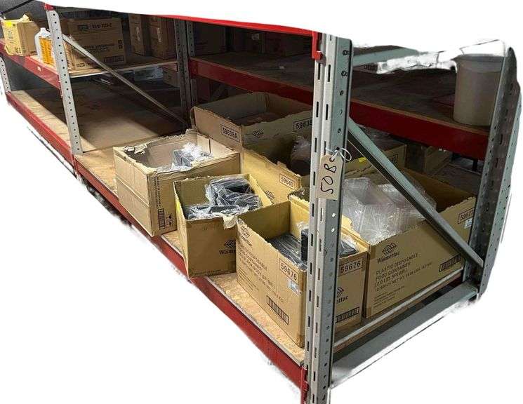 2 Sections of Pallet Racking - 3 Uprights - 5 Shelves - Overall size Approx. 18ft long x 5ft high x 40in deep - Located in Basement - Can Remove After 4pm image