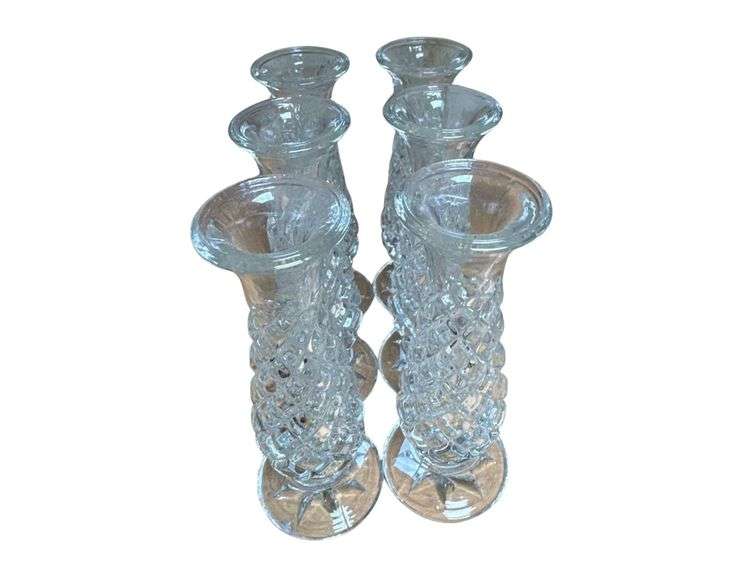 5” Pressed Glass Vases - lot of 6 image