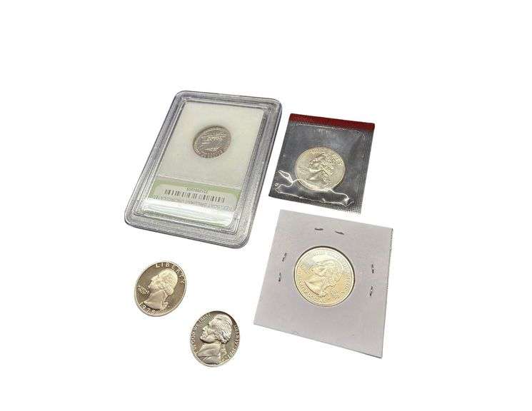 2004-P Uncirculated Jefferson Nickel 5C (Self Slabber) - 1981-S Jefferson Nickel 5C - Washington Quarter 25C Proofs (1996, 1978, & 2005) image