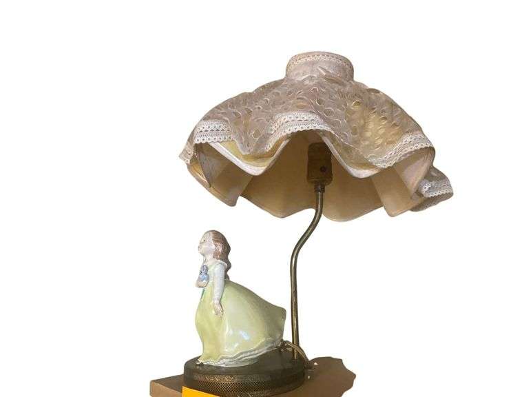 Porcelain Figure On Lamp 18 Inches Tall image