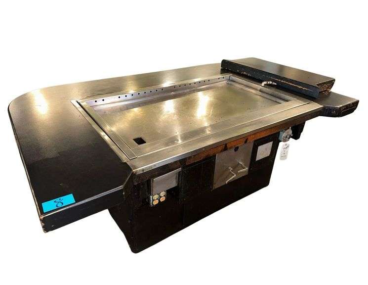 Commercial Smokeless Hibachi Flat Top Griddle - (55" x 32" Griddle Only) (86" x 55" x 42" w/ Table) - Built In Ansul System - Loren Cook Co. CPV Centrifugal Vent Unit w/ Backward Inclined Aluminum Wheel (Model 1200PV) image