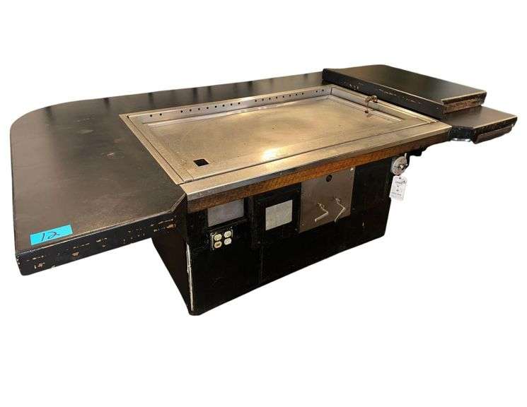 Commercial Smokeless Hibachi Flat Top Griddle - (55" x 32" Griddle Only) (86" x 55" x 42" w/ Table) - Built In Ansul System - Loren Cook Co. CPV Centrifugal Vent Unit w/ Backward Inclined Aluminum Wheel (Model 1200PV) image