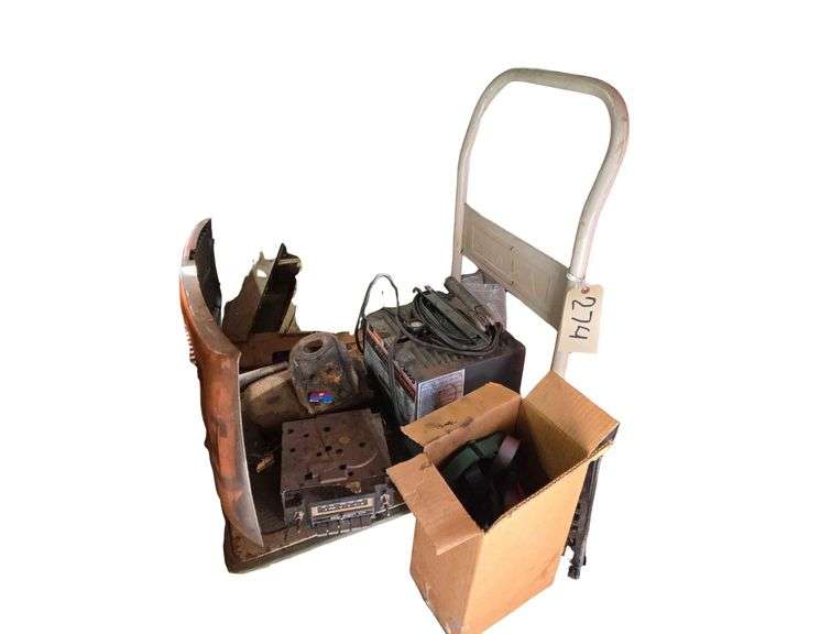 Small Push Cart Including Contents - Small Arc Welder, Box of Dog Harnesses, Grill Work for Dodge Ram image