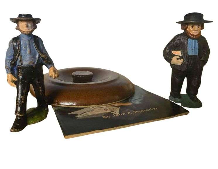 Vintage Cast Iron Metal Painted Amish Man Figurines image