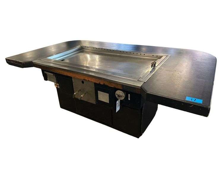Commercial Smokeless Hibachi Flat Top Griddle - (55" x 32" Griddle Only) (86" x 55" x 42" w/ Table) - Built In Ansul System - Loren Cook Co. CPV Centrifugal Vent Unit w/ Backward Inclined Aluminum Wheel (Model 1200PV) image