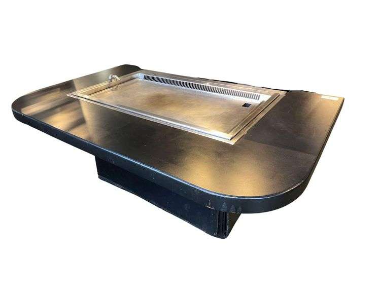 Commercial Smokeless Hibachi Flat Top Griddle - (55" x 32" Griddle Only) (86" x 55" x 42" w/ Table) - Built In Ansul System - Loren Cook Co. CPV Centrifugal Vent Unit w/ Backward Inclined Aluminum Wheel (Model 1200PV) image