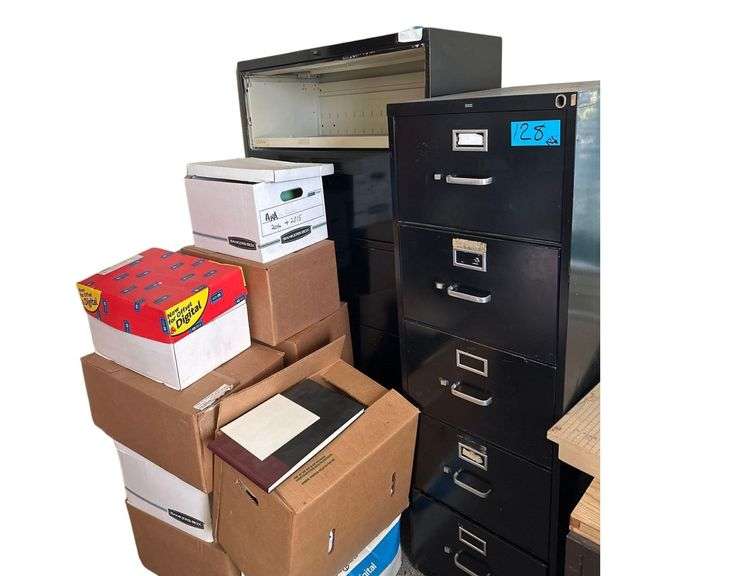 2 - Steel File Cabinets 5’ H. X 18” W. X 29” D. - 36” L. X 18” D. X 65” H. image