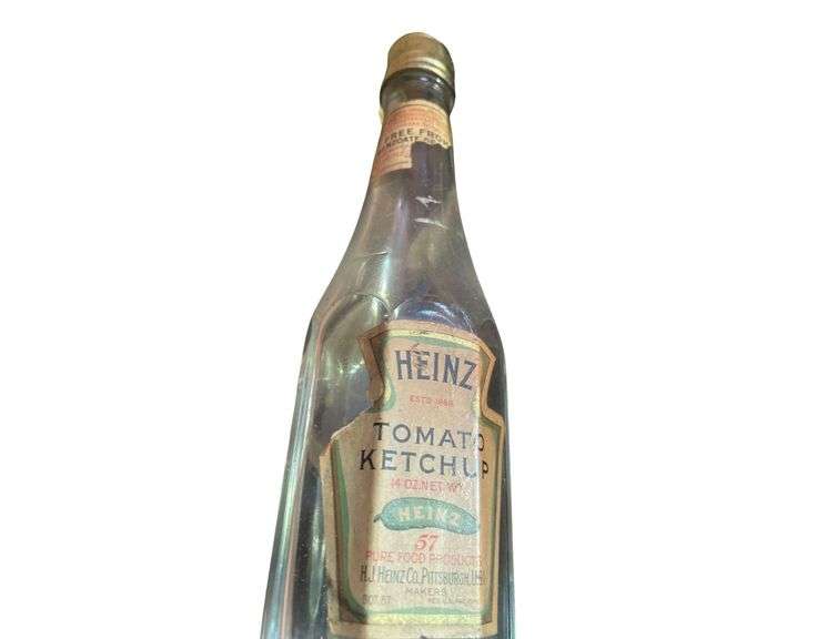 2 Vintage Heinz ketchup Bottles, a Nand Blown Castor Oil Bottle and a Punch Bowl image
