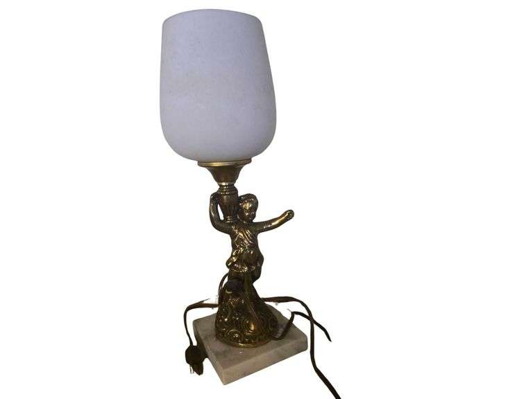 Vintage Gold Metal Cherub Table Lamp 15" H image