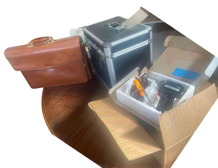 Portable File Box 13.5x10x12.5 Inches, A Leather Satchel ,and a Soldering image
