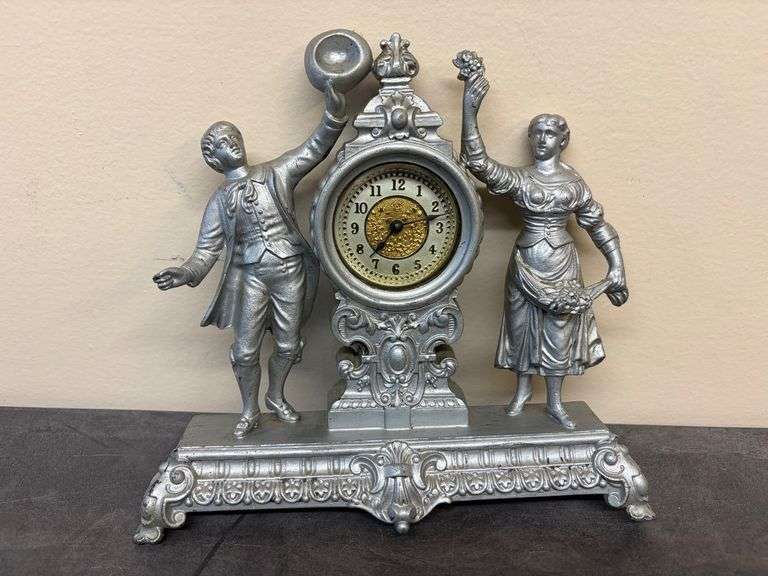 Antique Ansonia Frolic Mantle Clock 1800's - Vintage Perfume Collectible Glassware image