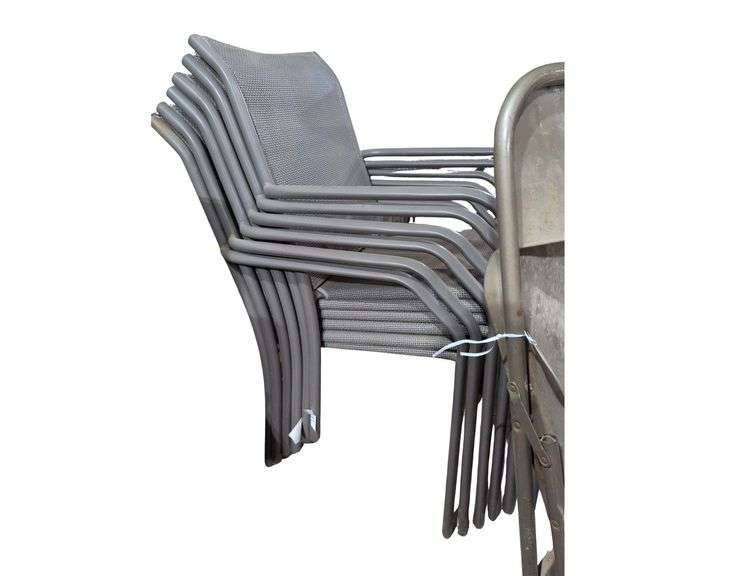 6 Stackable Patio Chairs, 1 Metal Folding Chair image