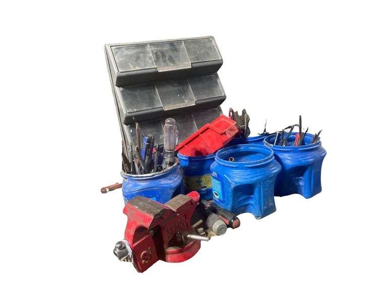 A Sears 3.5" Vise a Pletharior of Screw Drivers Phillips Flat Head and Europien image