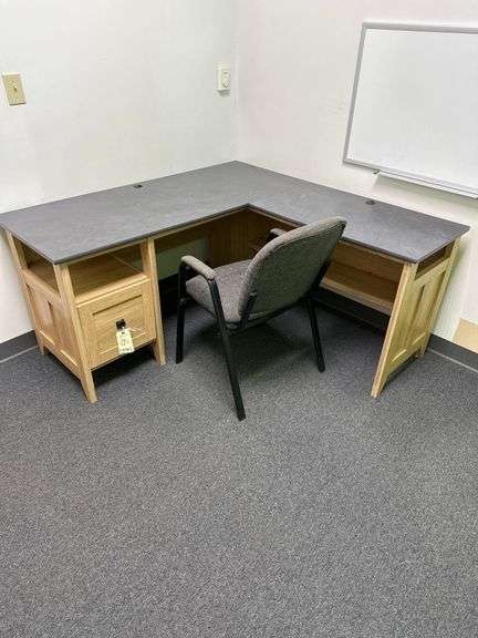 2 - L Shaped Wooden Computer Desk - 1 - Steel/Uhpolsterd Chair- 94.5” L. X 23.5” D. X 29”H. image