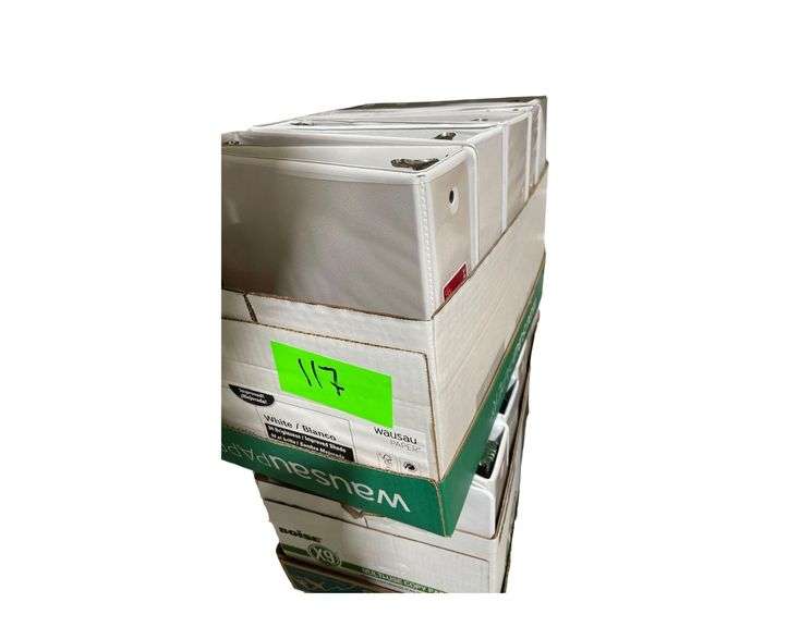 4 Boxes of White Binders 11"x11.5"x3" image