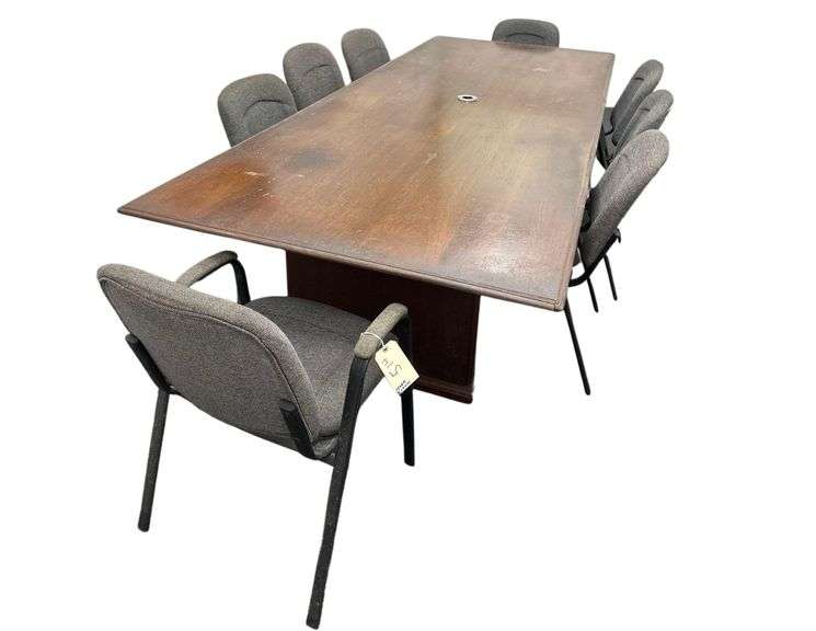 Wooden Confrence Desk With 8 Steel/Upholsterd Chairs- 10’L. X 4’W. X 29”H. image