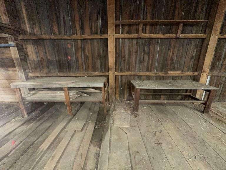 Two 6' & 7' Wooden Work Benches w/ Approx. 27 (5') Wooden Spindles image