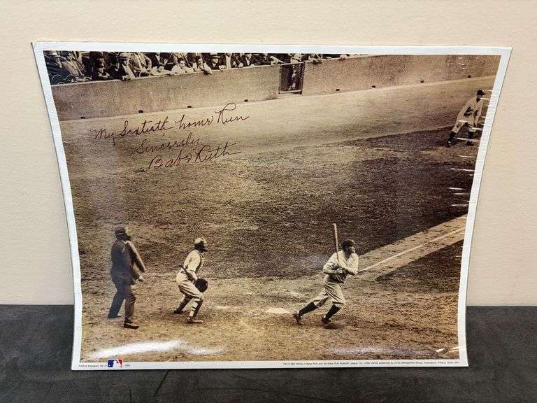 1993 MLB Babe Ruth "The 60th-Babe Connects" - 60th Home Run Photo w/ Autograph Facsimile image