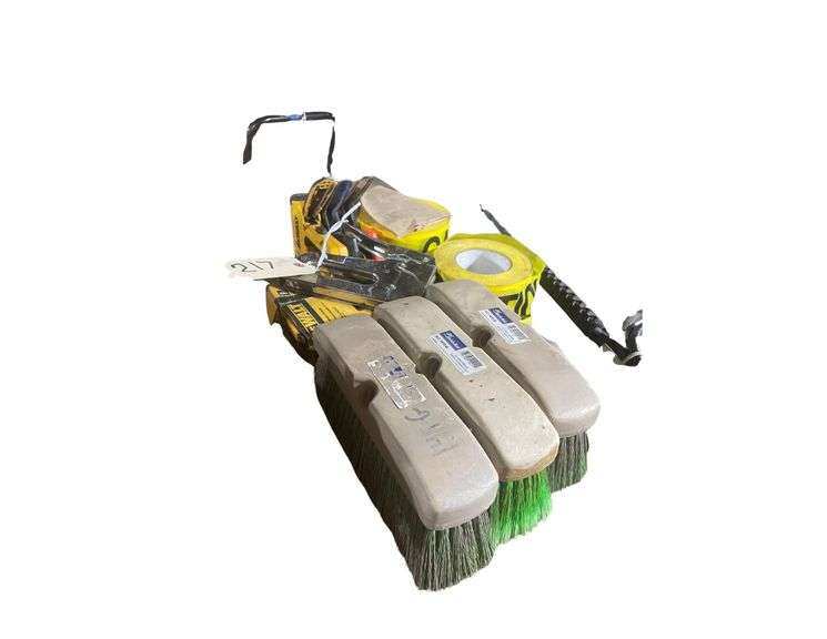 3 Brush / Broom Heads 10"x2.5"x4", 2Rolls of Caution Tape 4 Staplers image