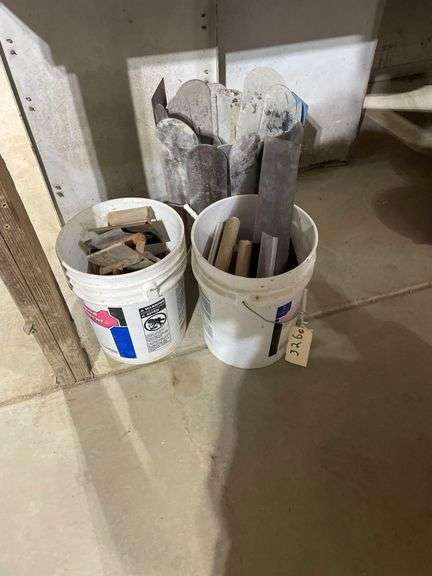 Three Buckets of Cement Trowels & Edgers image