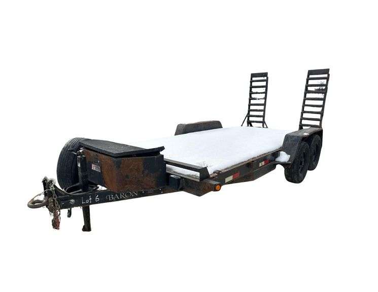 Baron 16' Tandem Axle Flatbed Equipment Trailer - 2/26 Inspection - Loading Ramps - Tractor Supply Tool Box - Spare Tire image