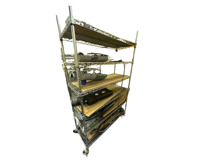 Metal Rolling Shelves - Industrial Lamp Fixtures - 48" x 18" x 77" image