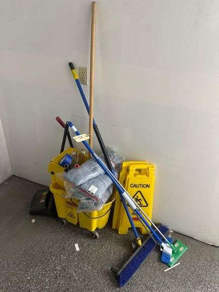 Mop Bucket - Wet Floor Signs - Push Broom - Paint Rollers - Dustpan - Mop Heads image