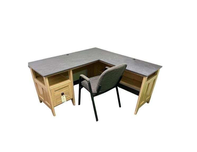 2 - L Shaped Wooden Computer Desk - 1 - Steel/Uhpolsterd Chair- 94.5” L. X 23.5” D. X 29”H. image