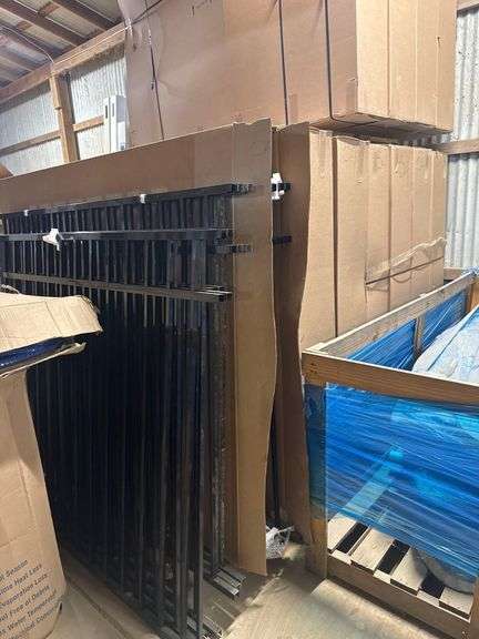 Large Lot of Metal Fencing - Approx 7 Gates (54in x 4ft) & 127 Sections (54in x 6ft) - 48 Line Posts - 10 Gate End Posts - 26 Corners - 45 End Posts - 8 Aqua Latches - 4 Drop Rods - Multiple Boxes of Hardware Included image