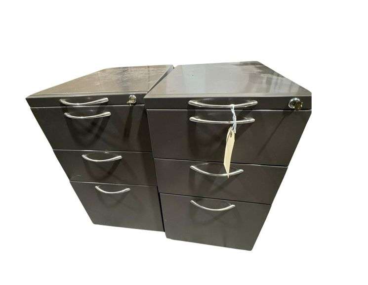 Pair of Metal File Drawers on Casters w/ Keys image