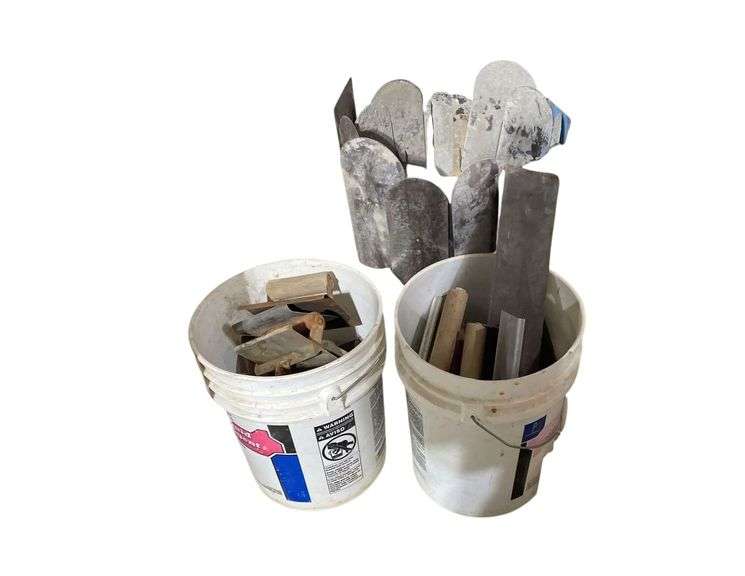 Three Buckets of Cement Trowels & Edgers image