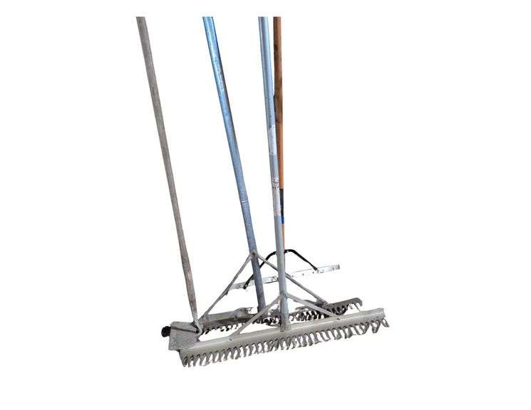 2- Landscape Rakes, 1- Cement Hoe, 1- Squeegee image
