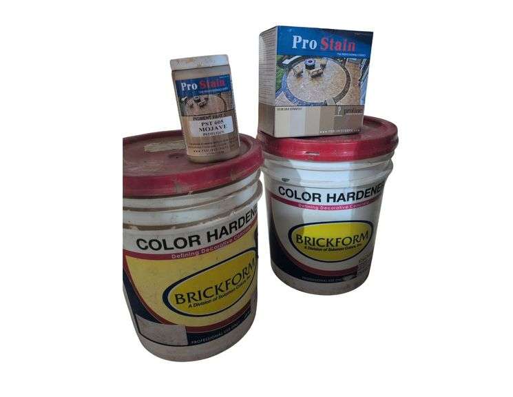 2 Buckets of Color Hardener, 2 Packages of Concrete Stain, 2 Containers of Something image
