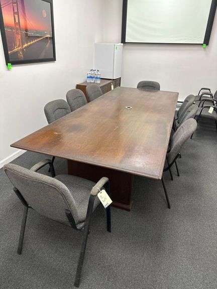 Wooden Confrence Desk With 8 Steel/Upholsterd Chairs- 10’L. X 4’W. X 29”H. image