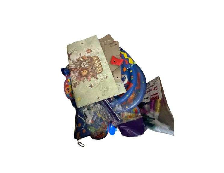 Box of Birthday and Party Supplies - Table Covers, Streamers, Etc image