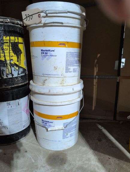 2 Buckets Mastercure ER50, 1 Sherwin-Williams Thinner, 1 Partial Unknown. image