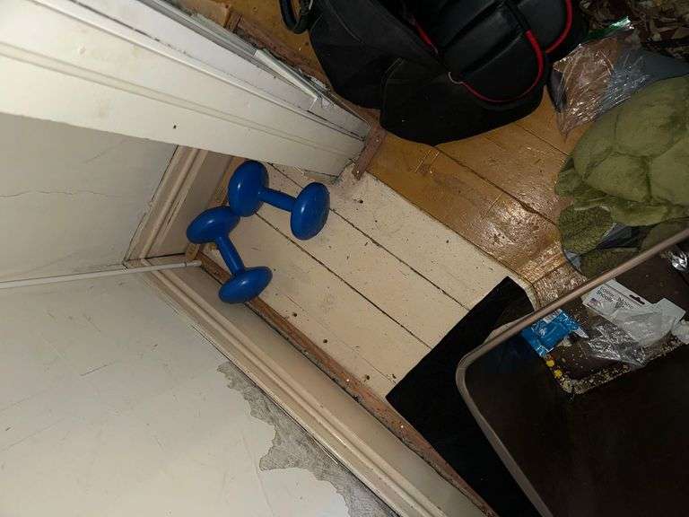Contents On Floor Includes Bb Gun Items Boxing Gloves Turtle Pillow Duffle Bag