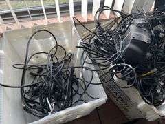 5 Plastic Mail Totes of Keyboards Cables Telephone Lines and Mice