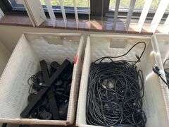 5 Plastic Mail Totes of Keyboards Cables Telephone Lines and Mice