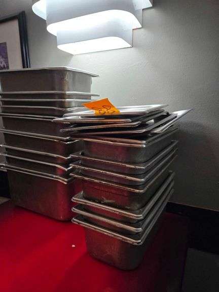 Metal Food Containers Some with Lids. Several 12 in. x 6 in. x 4 in. Several 12 in. x 6 in. x 6 in.