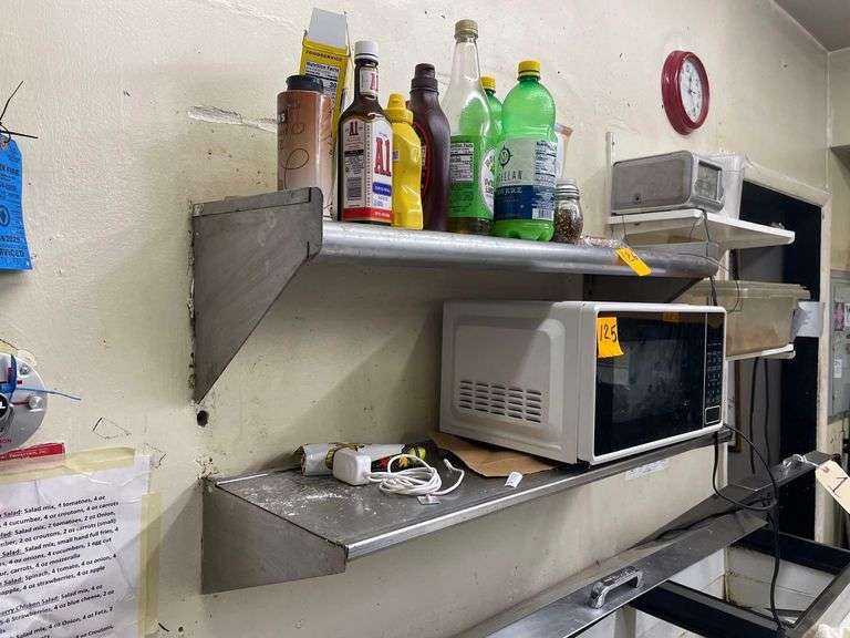 2 Stainless Steel Shelfs 36x11x10 Inches with Contents on Top Shelf