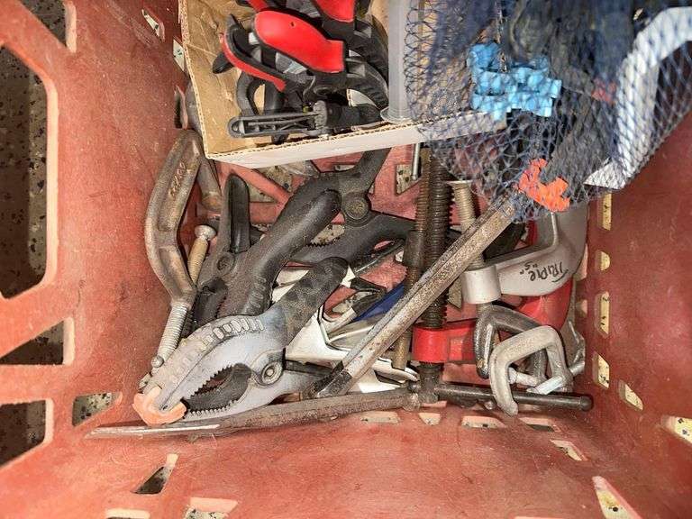 Milkcrate Of Assorted Clamps