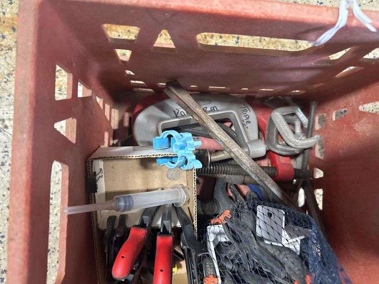 Milkcrate Of Assorted Clamps