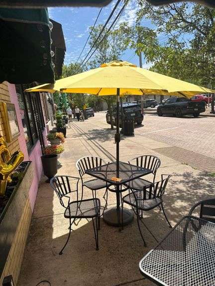2 Ft. Square Steel Table With 4 Chairs & Umbrella